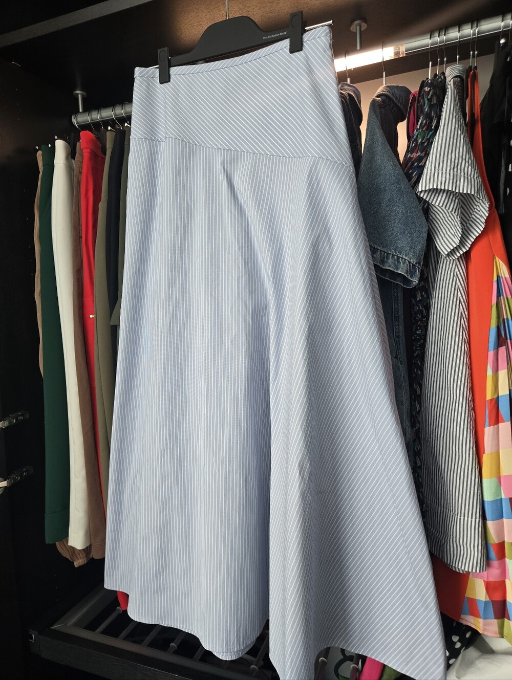 Angled Yoke Skirt in Striped Cotton-Blend - Picture 3 of 11